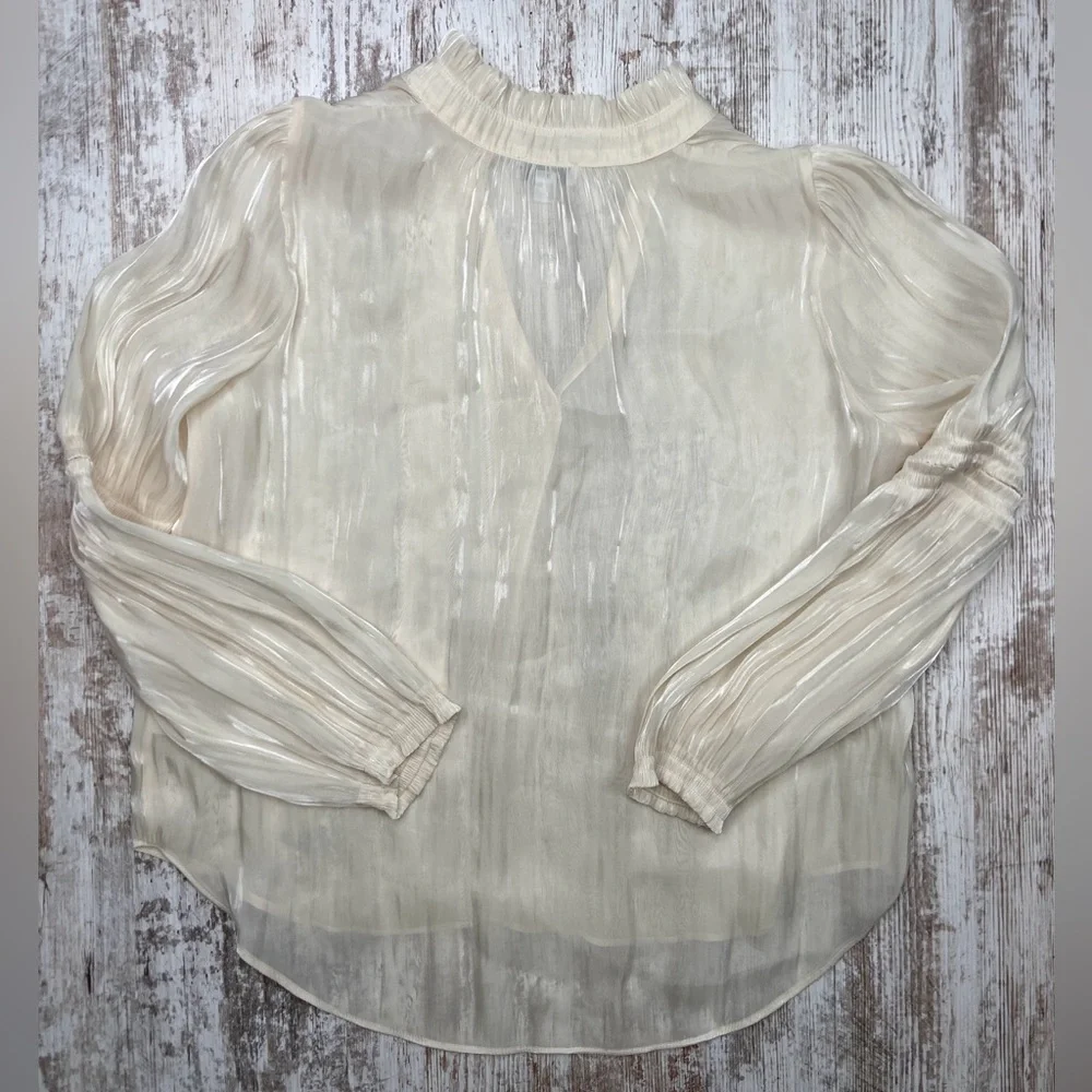 Anthropologie Current Air Ruched Shimmer Blouse Cream Medium EUC